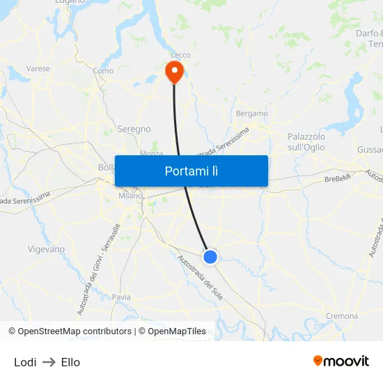 Lodi to Ello map
