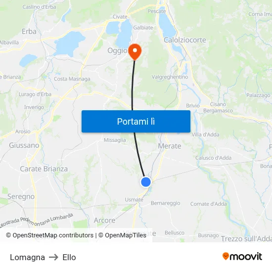 Lomagna to Ello map