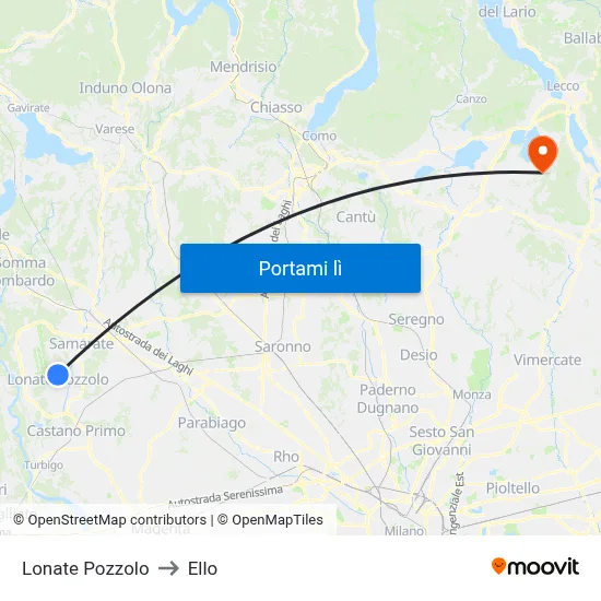 Lonate Pozzolo to Ello map
