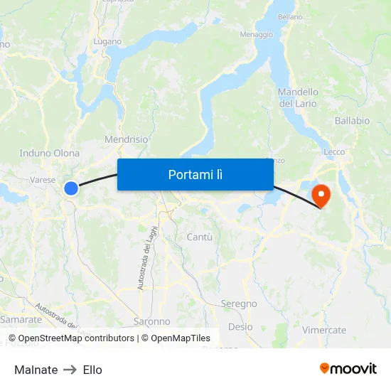 Malnate to Ello map