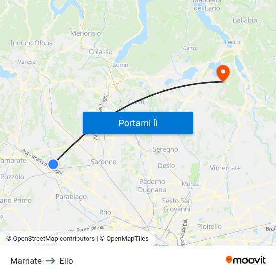 Marnate to Ello map