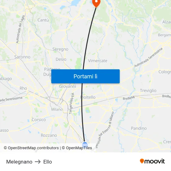 Melegnano to Ello map