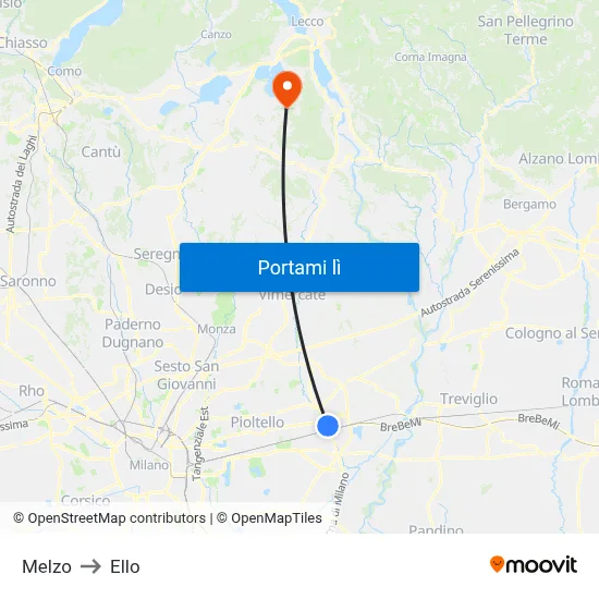 Melzo to Ello map
