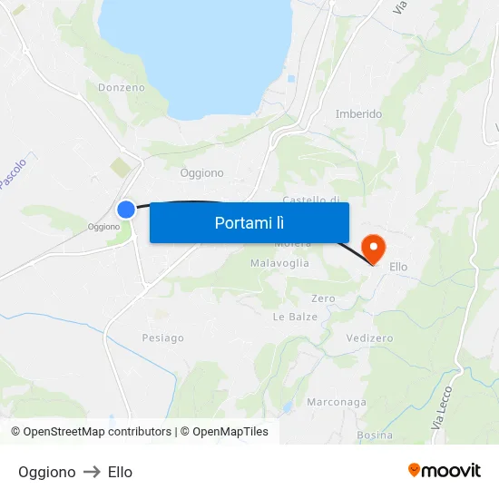 Oggiono to Ello map
