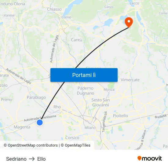 Sedriano to Ello map