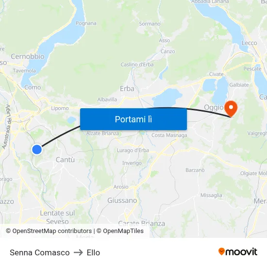 Senna Comasco to Ello map