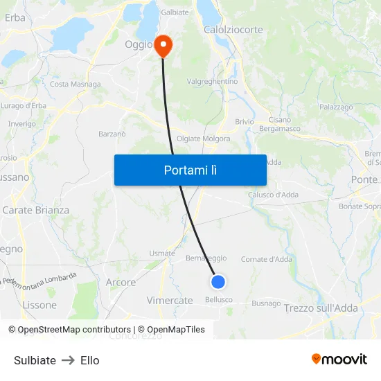 Sulbiate to Ello map