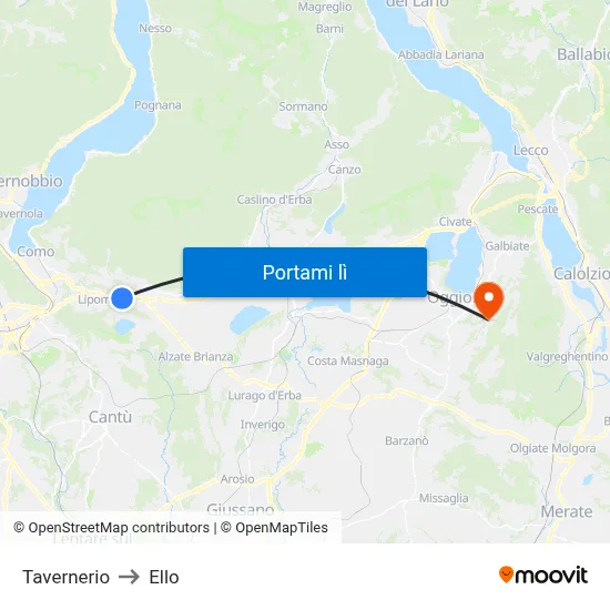 Tavernerio to Ello map