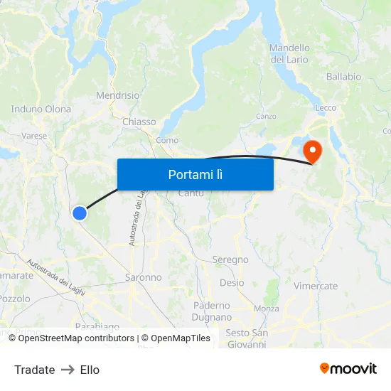 Tradate to Ello map