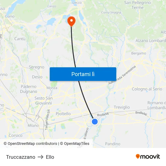 Truccazzano to Ello map