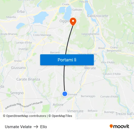 Usmate Velate to Ello map