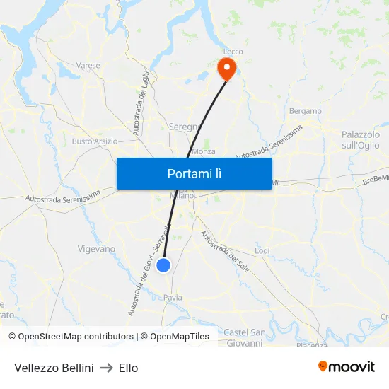 Vellezzo Bellini to Ello map