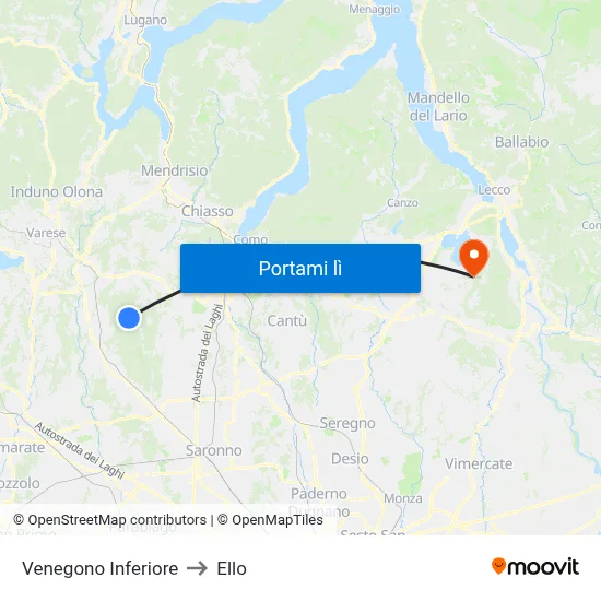 Venegono Inferiore to Ello map