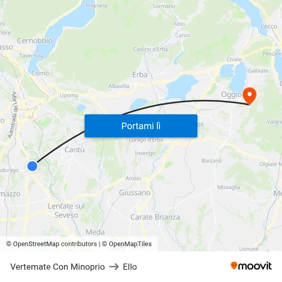 Vertemate Con Minoprio to Ello map