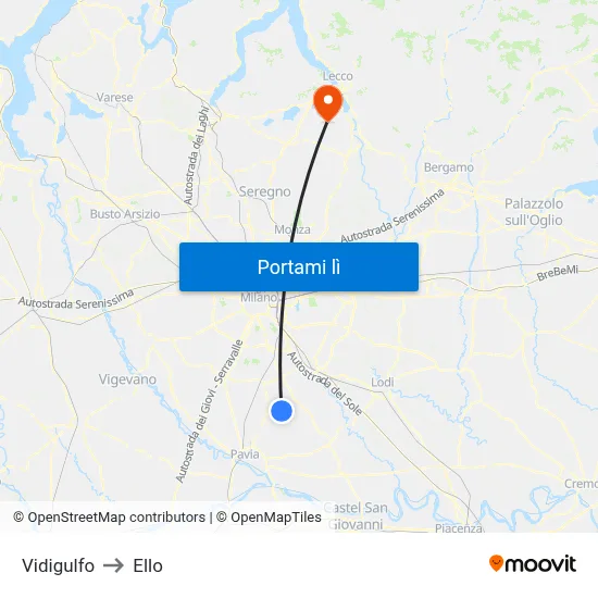 Vidigulfo to Ello map