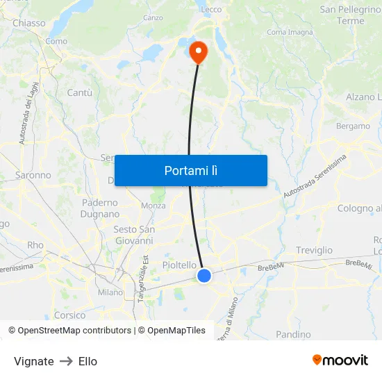 Vignate to Ello map