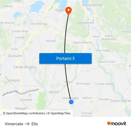 Vimercate to Ello map