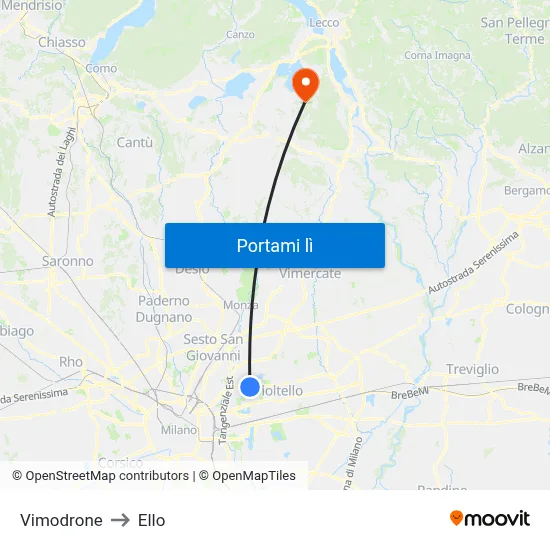 Vimodrone to Ello map