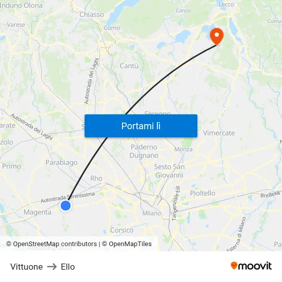 Vittuone to Ello map