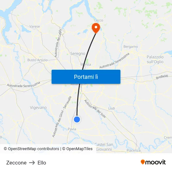 Zeccone to Ello map