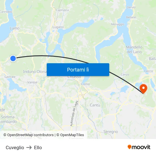 Cuveglio to Ello map