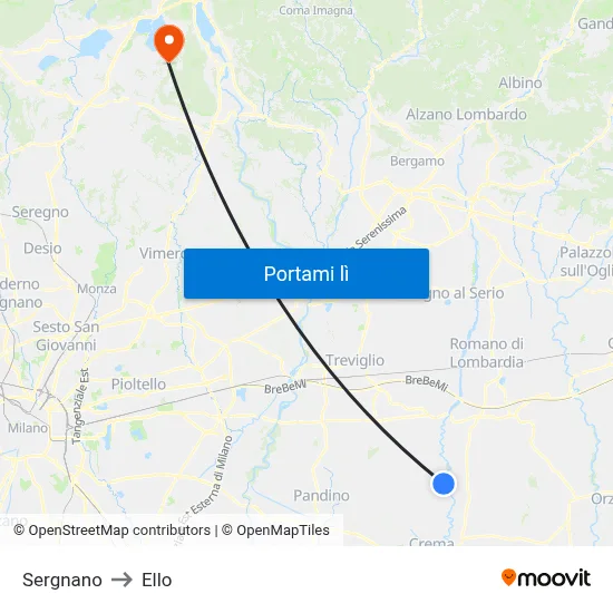 Sergnano to Ello map