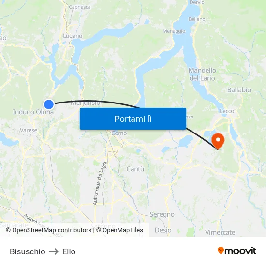 Bisuschio to Ello map
