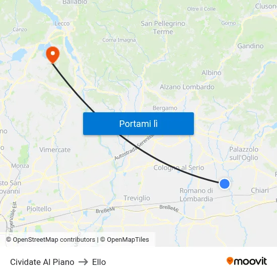 Cividate Al Piano to Ello map