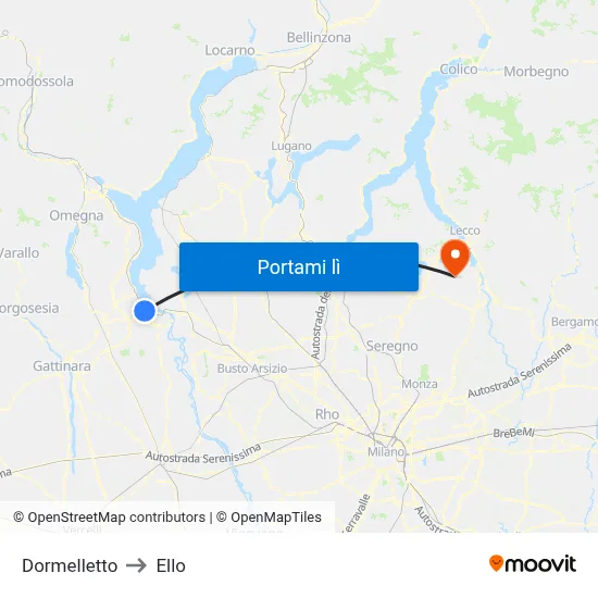 Dormelletto to Ello map