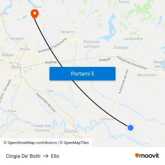 Cingia De' Botti to Ello map