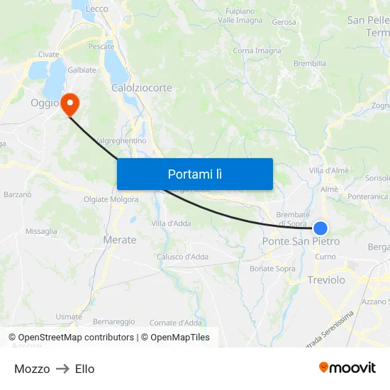 Mozzo to Ello map