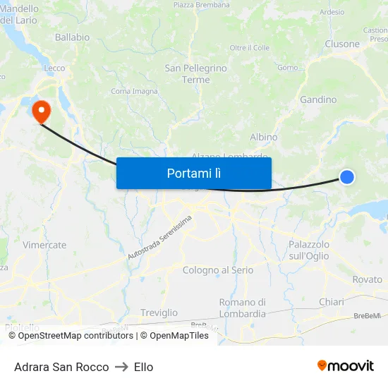 Adrara San Rocco to Ello map