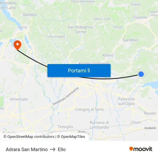 Adrara San Martino to Ello map