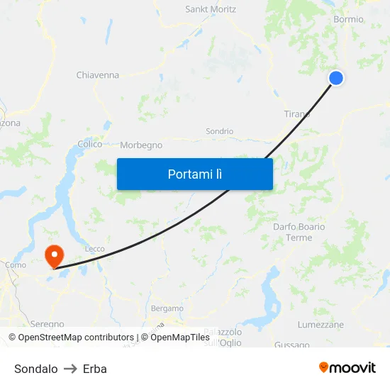 Sondalo to Erba map