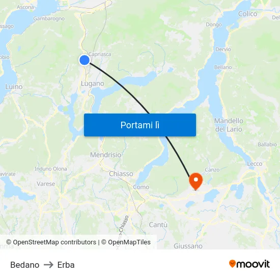 Bedano to Erba map