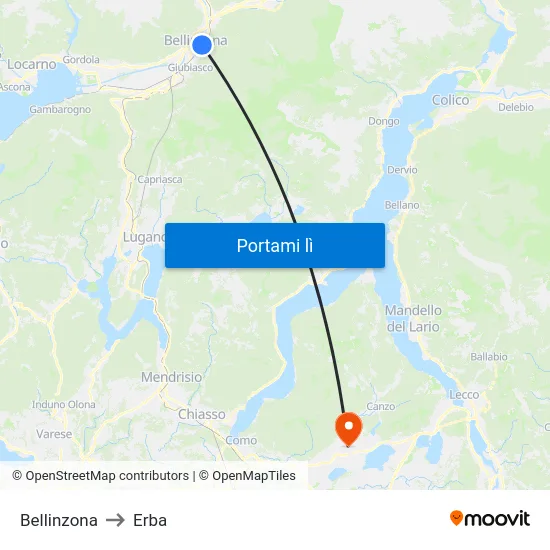 Bellinzona to Erba map