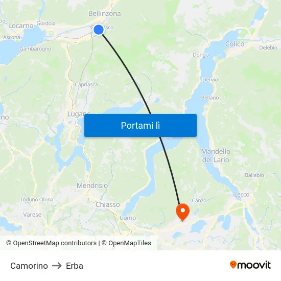 Camorino to Erba map