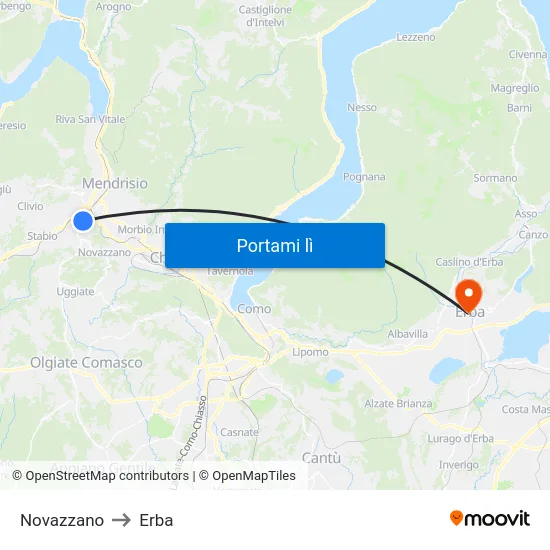 Novazzano to Erba map