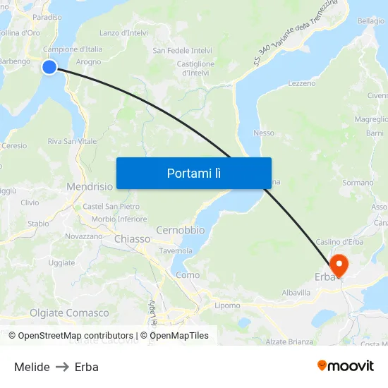 Melide to Erba map