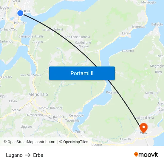 Lugano to Erba map