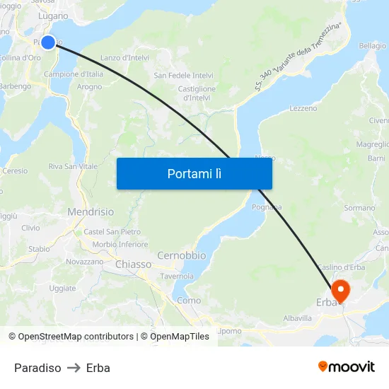 Paradiso to Erba map