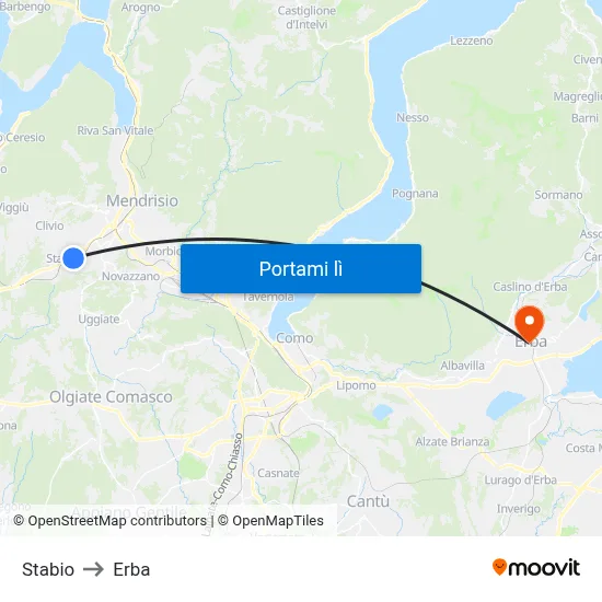 Stabio to Erba map