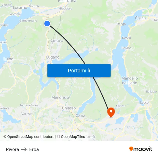Rivera to Erba map