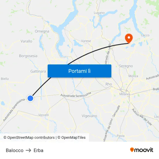 Balocco to Erba map