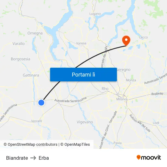 Biandrate to Erba map