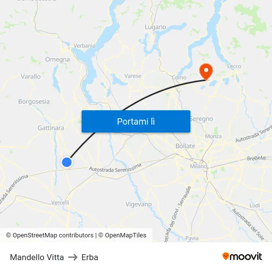Mandello Vitta to Erba map