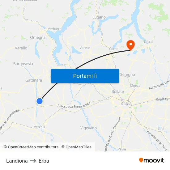 Landiona to Erba map