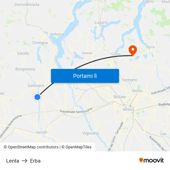 Lenta to Erba map