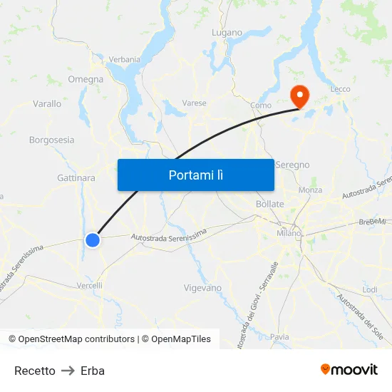 Recetto to Erba map