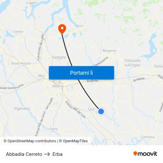 Abbadia Cerreto to Erba map